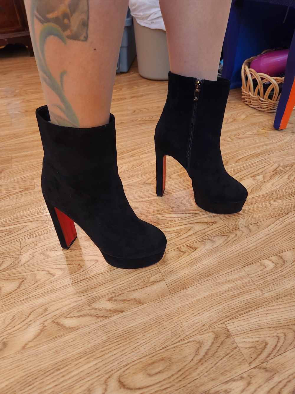Christian Louboutin Black Suede Platform Boots Red Sole Size 8/8.5 GORGEOUS! - Picture 2 of 15